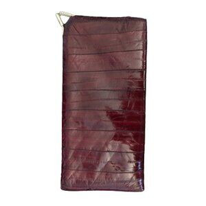 Vintage Burgundy Eel Skin Pocketbook / Billfold with Corner Metal Clasp